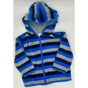 Garanimals Fleece Hoodie Blue Gray Stripe Zip-Up Long Sleeve Size 6 Months (893)